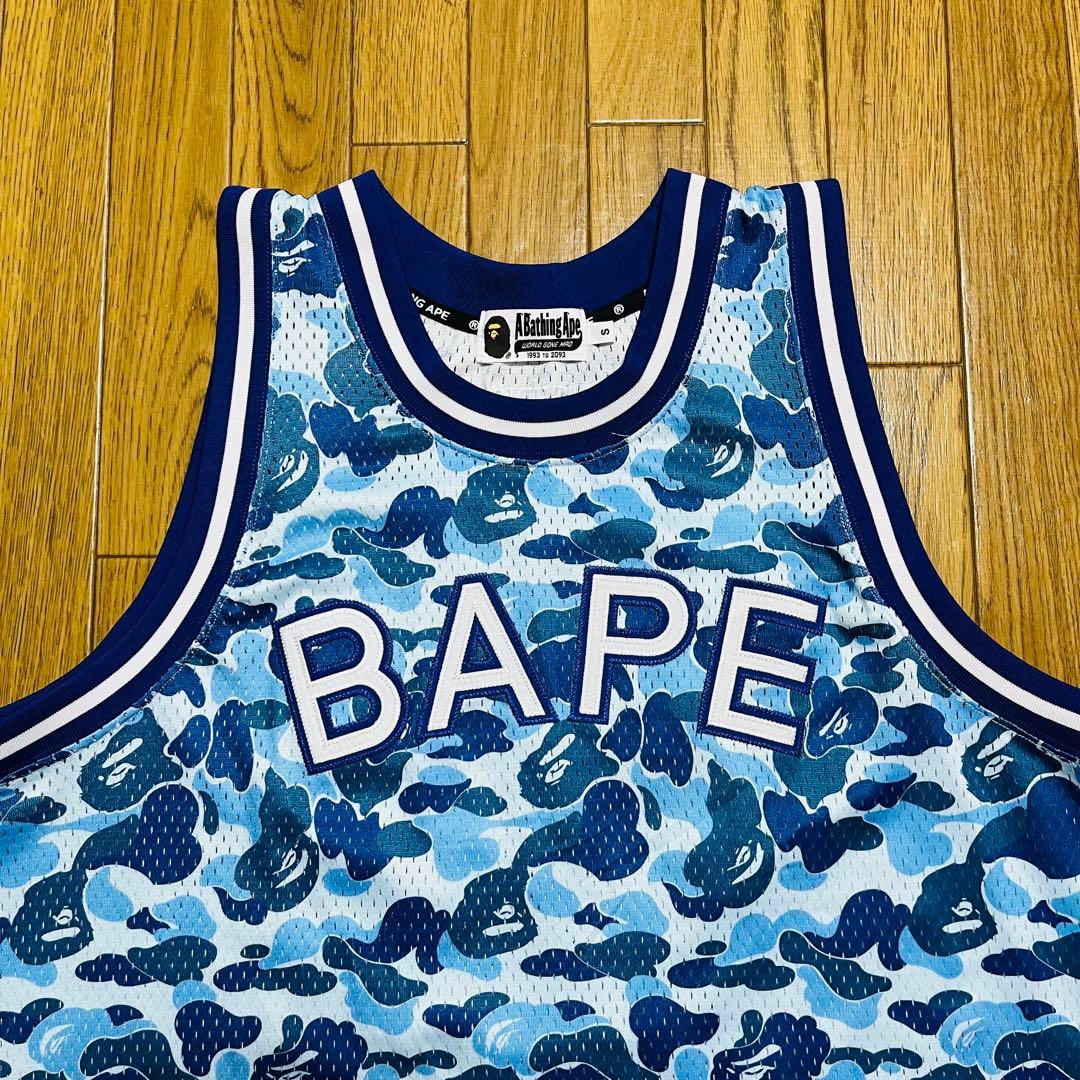 A BATHING APE タンクトップ　迷彩　カモ柄　S ブルー系