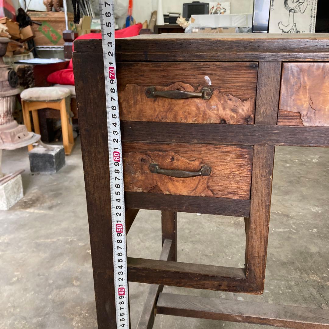 あ*ぃ様 ※引き出し1箇所無し 古い書斎机 瘤木 こぶ化粧 モダン アンティーク