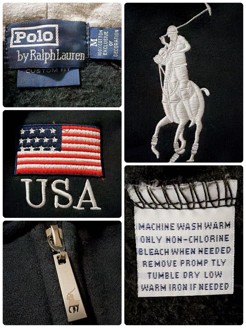 90s ポロバイラルフローレン ビッグポニー 星条旗 USA ジップパーカー M