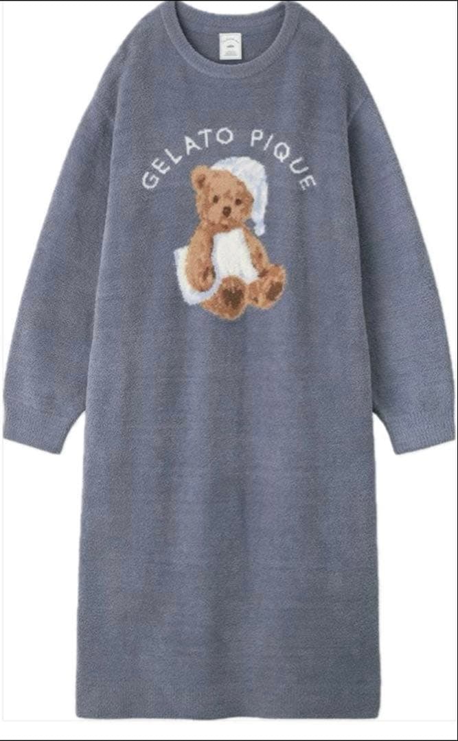 ジェラートピケ ♡GOOD NIGHT BEAR ジャガードワンピース　ネイビー