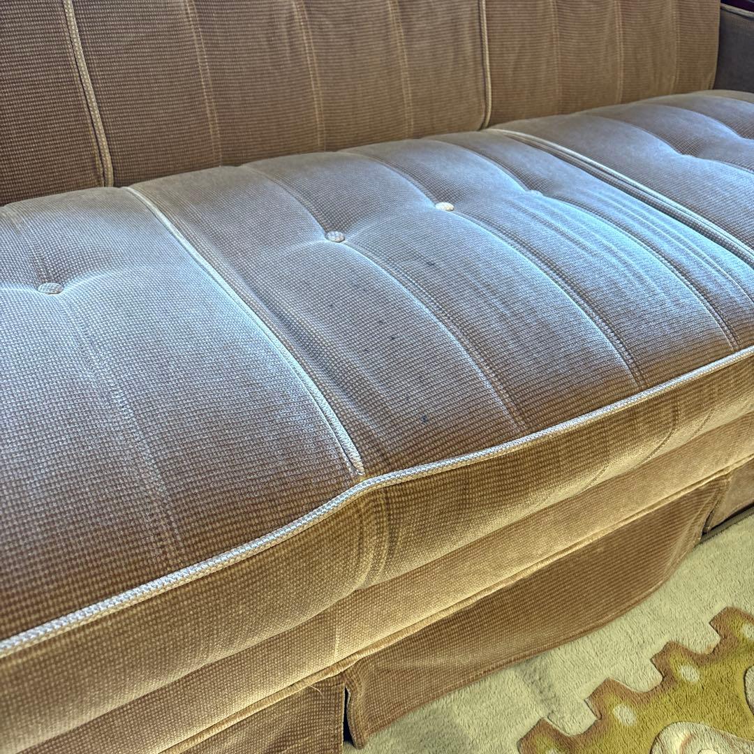 ③美品！昭和レトロ マルニ木工3人掛けソファ ビンテージ オールド コーデュロイ