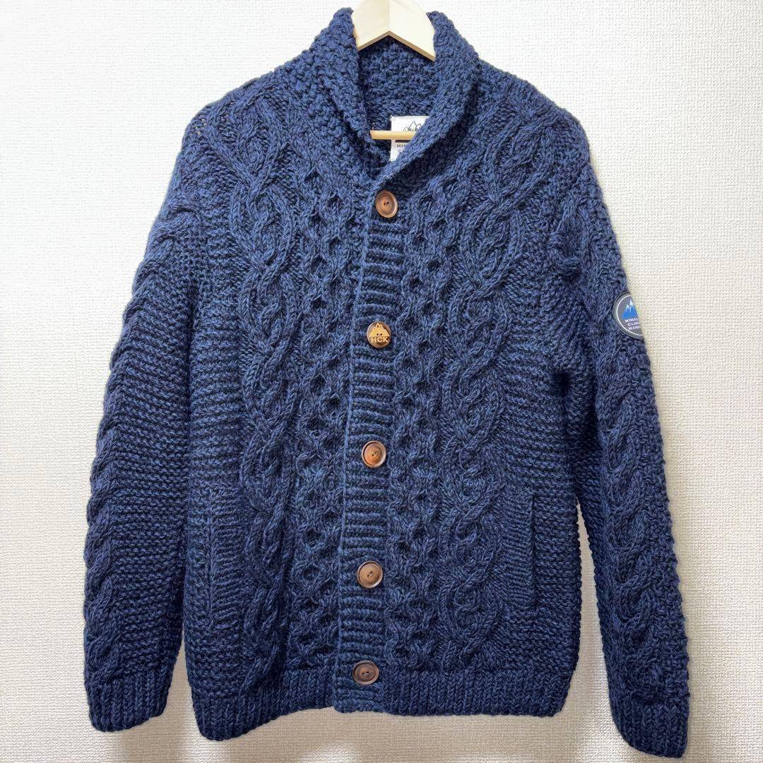 CAMBIOネイビー ケーブル編み ニット　ショールカーディガン