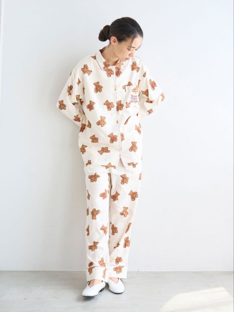 ジェラートピケ HOLIDAY ベア柄ネルシャツ ネルロングパンツセット