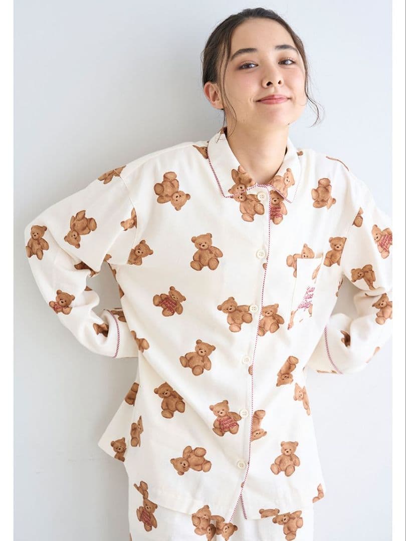 ジェラートピケ HOLIDAY ベア柄ネルシャツ ネルロングパンツセット