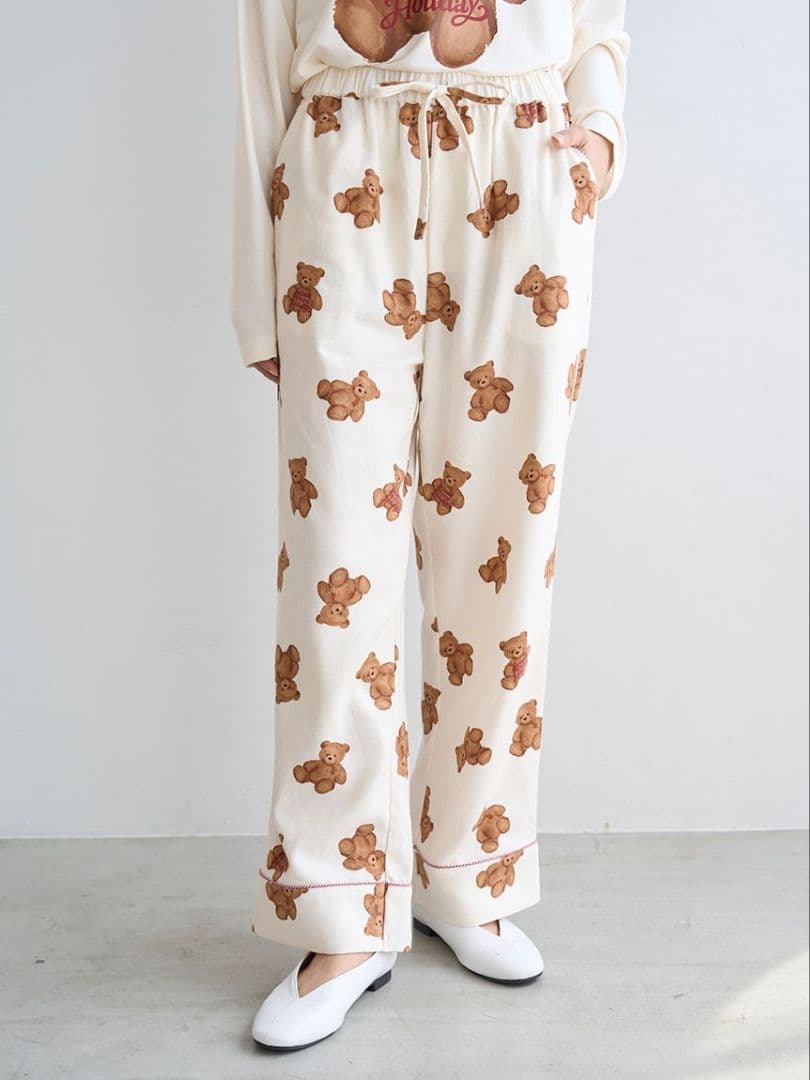 ジェラートピケ HOLIDAY ベア柄ネルシャツ ネルロングパンツセット