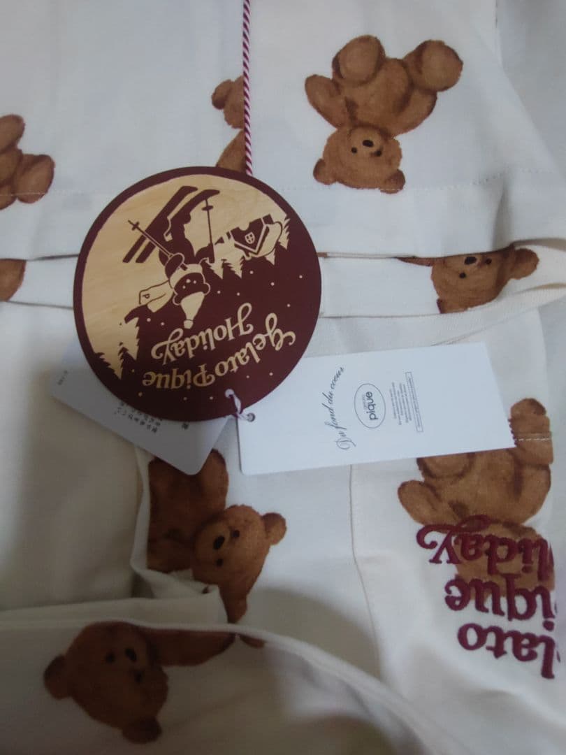 ジェラートピケ HOLIDAY ベア柄ネルシャツ ネルロングパンツセット