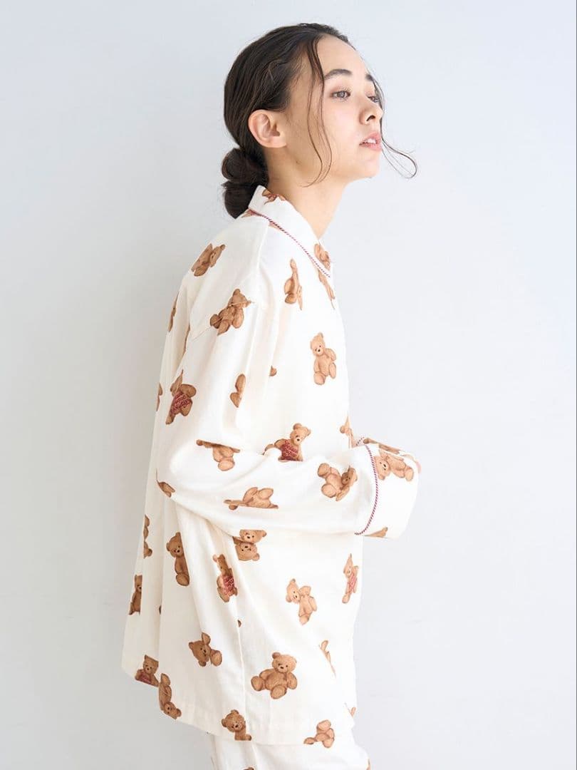 ジェラートピケ HOLIDAY ベア柄ネルシャツ ネルロングパンツセット