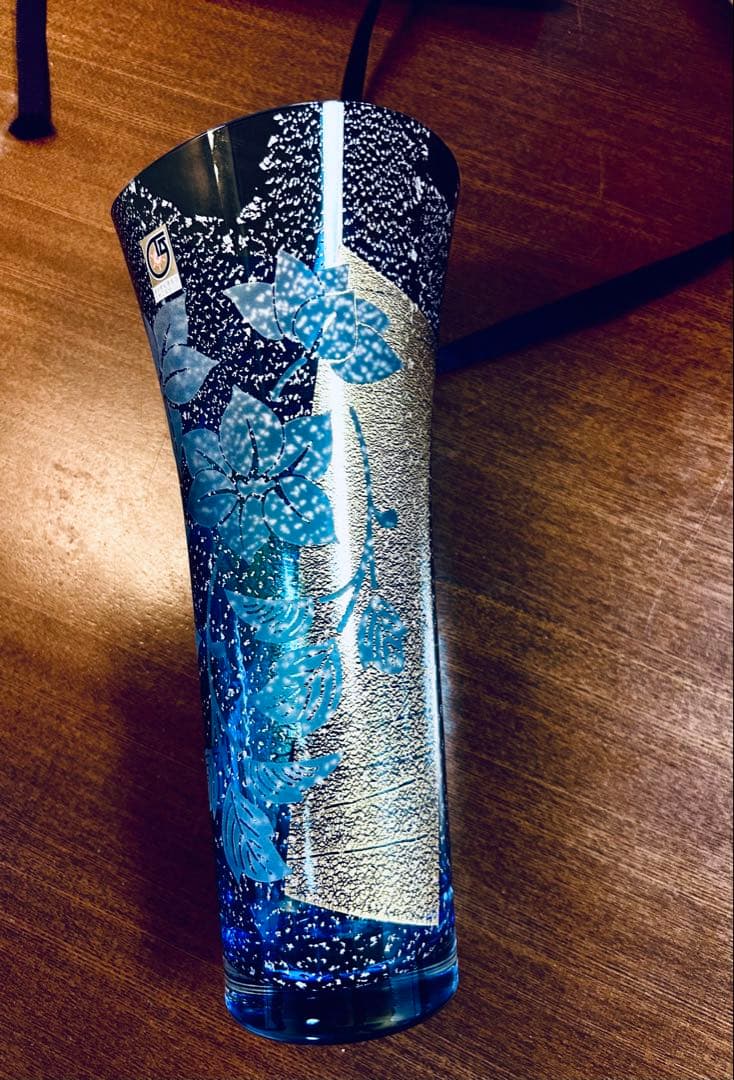 江戸切子　金箔銀箔　フラワーベース　東京都知事指定伝統工芸品