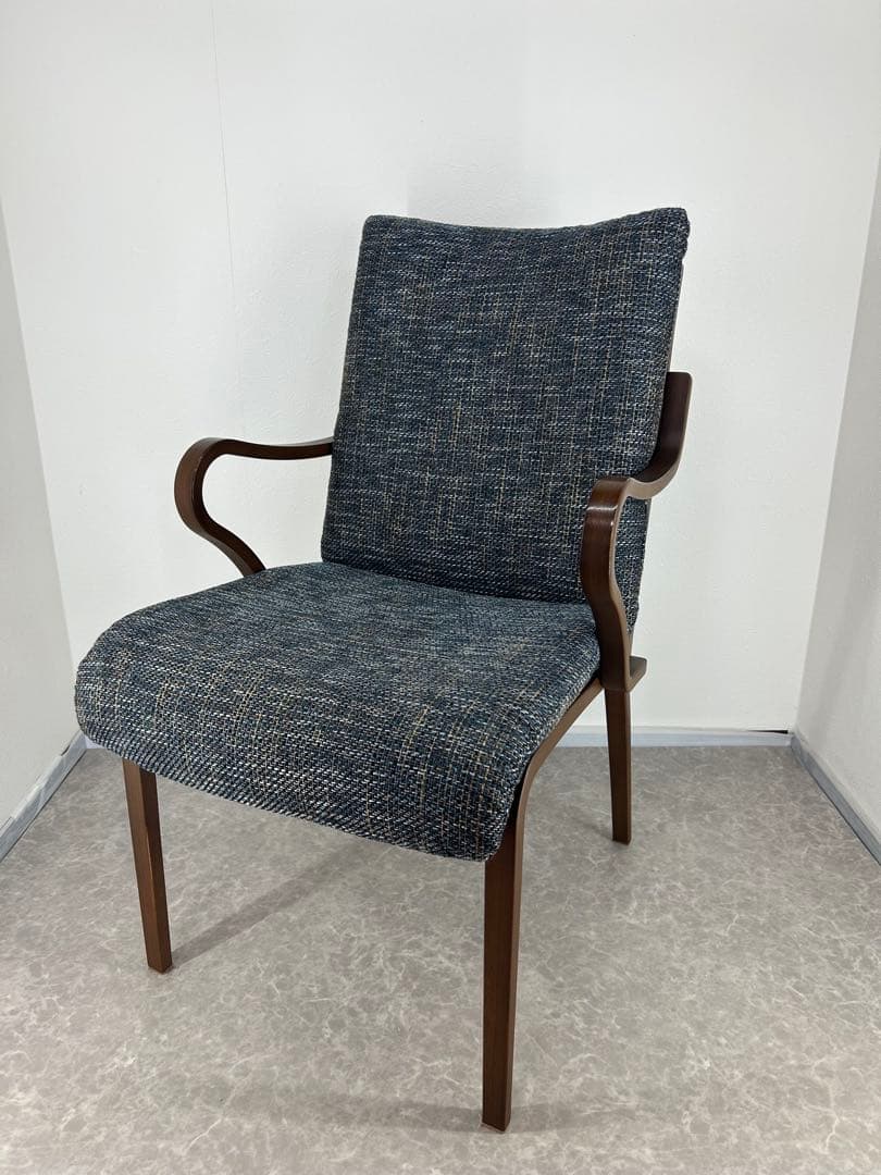 送料込み⭐︎FujiFURNITURE【アームチェア ネイビー、ダークグレー系】