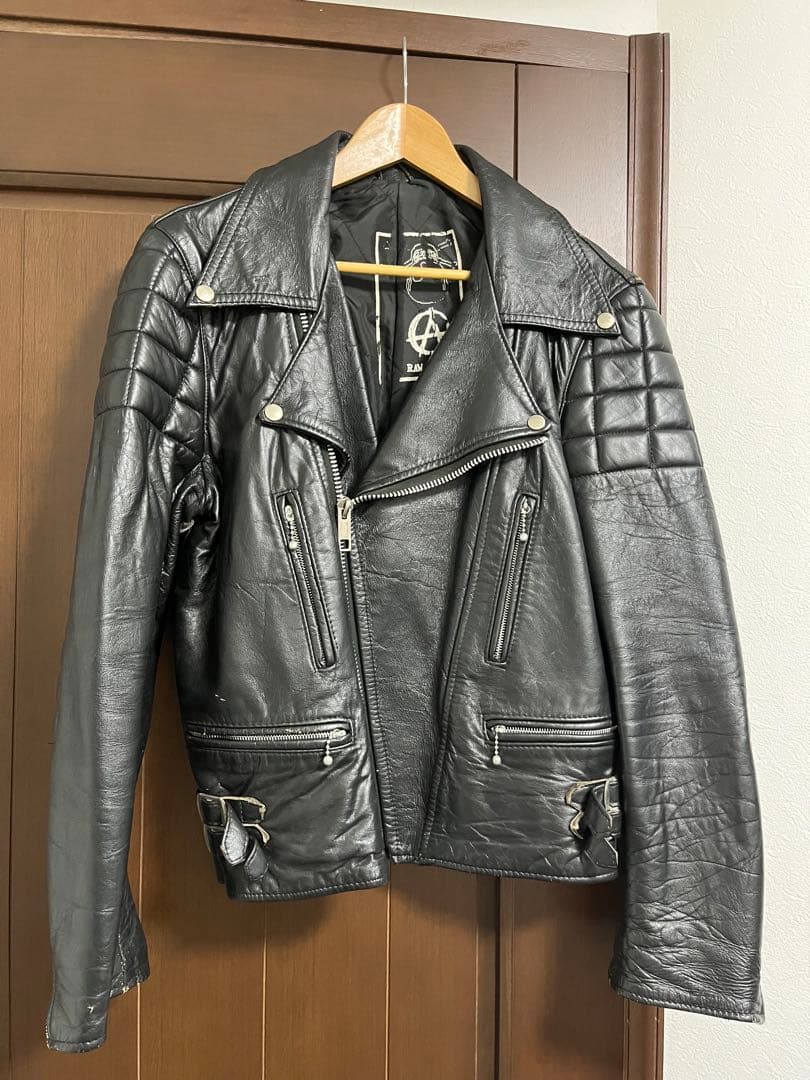 ヴィンテージ レザーダブル ライダースジャケット バッグプリントあり