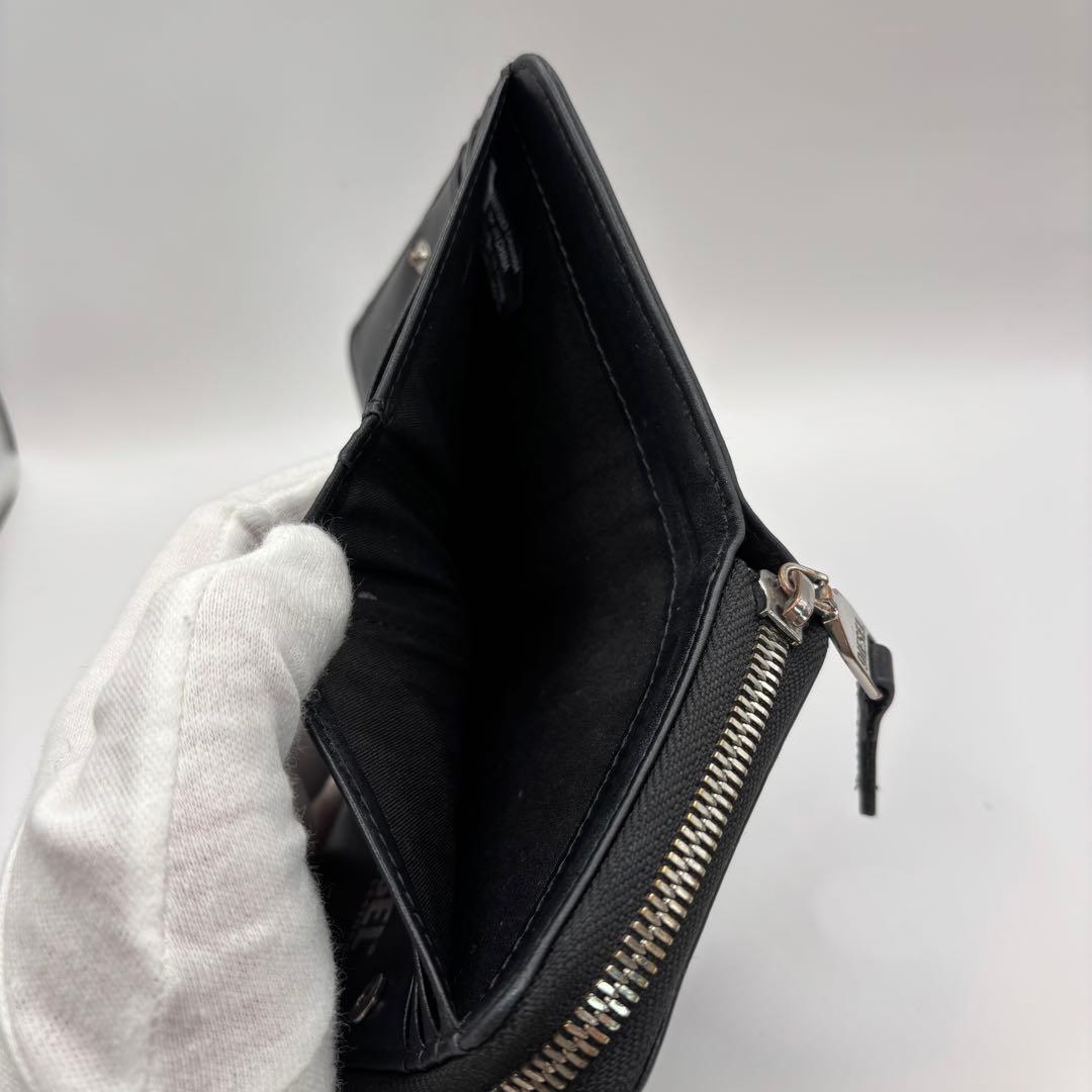 DIESEL 二つ折り財布　1dr ロゴ　ラウンドジップ　ブラック　デカロゴ