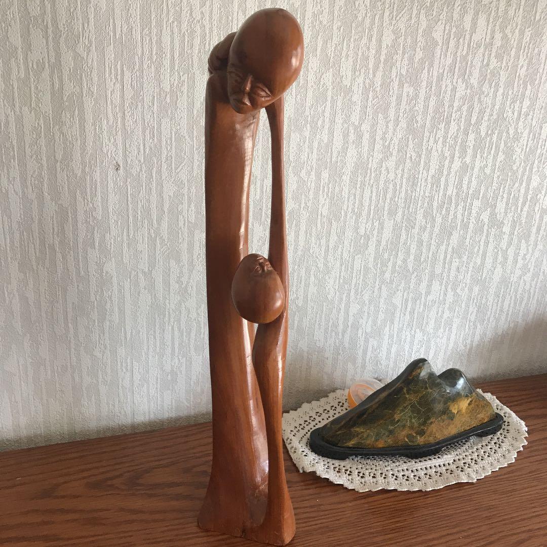 アフリカ　木彫　母子像