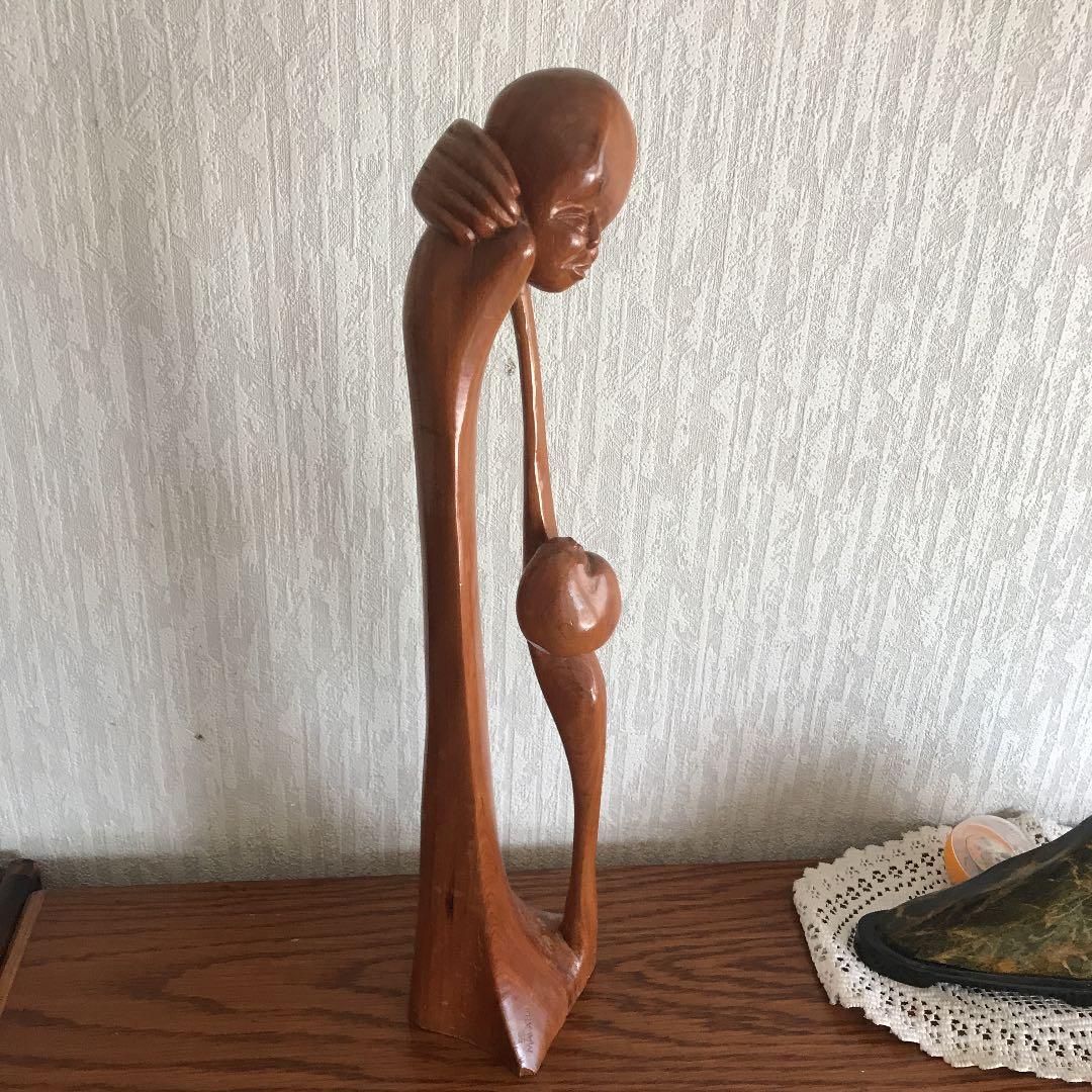 アフリカ　木彫　母子像