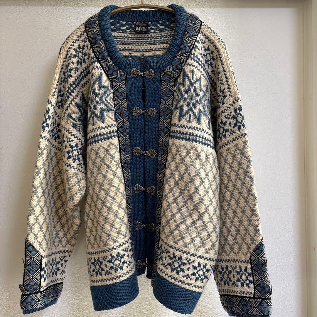 DALE of NORWAY カーディガン ブルー ノルディック柄セーター 46