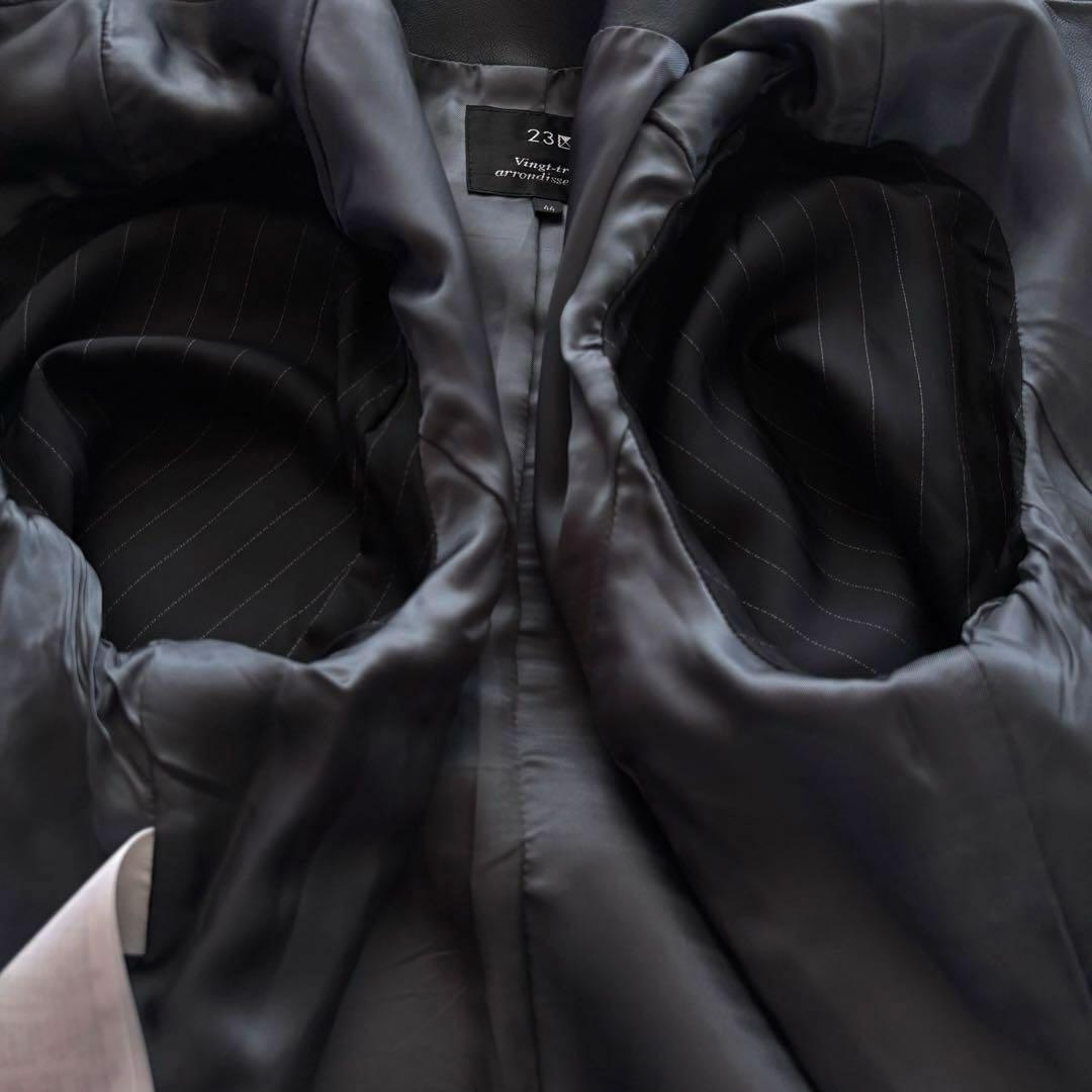 極美品23区ダブルライダースジャケットノーカラー羊革チャコール 大きいサイズ44