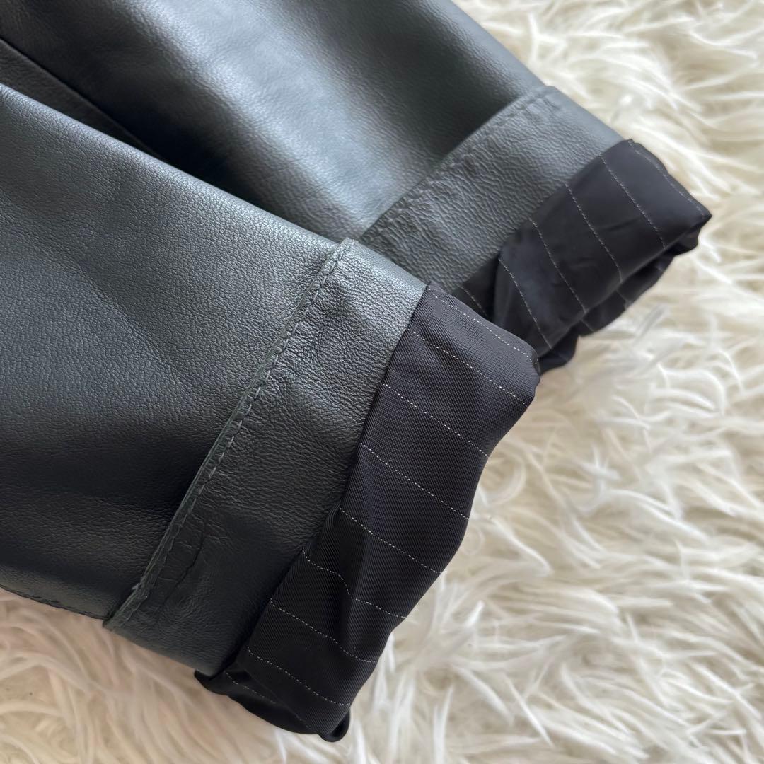 極美品23区ダブルライダースジャケットノーカラー羊革チャコール 大きいサイズ44