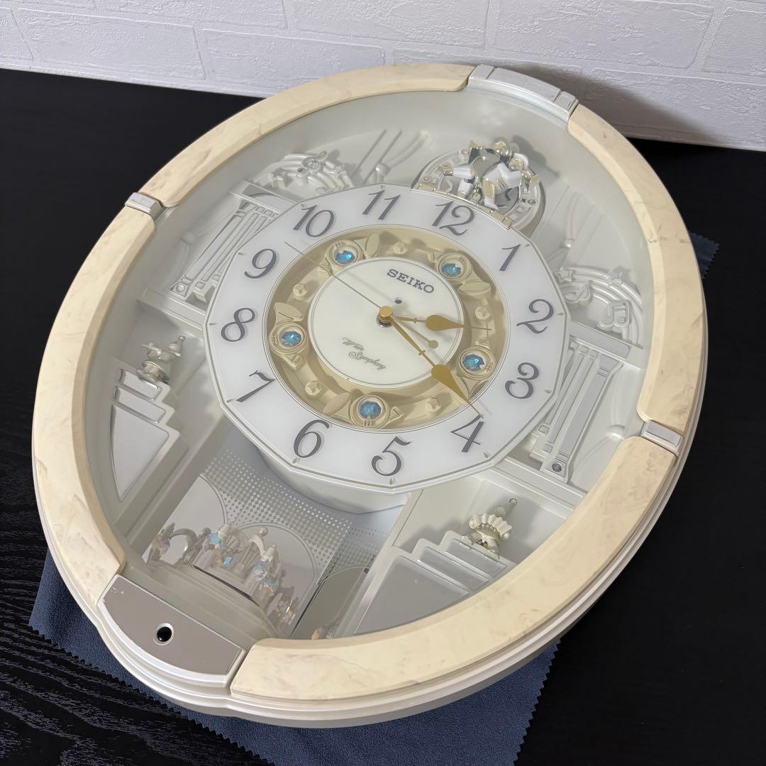 SEIKO 電波からくり時計 RE576A アイボリーマーブル模様 掛時計