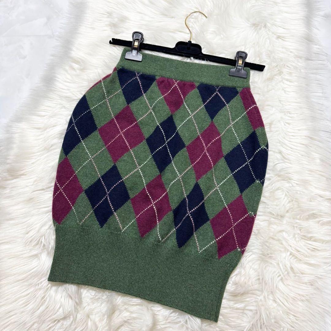 本物 ランウェイ 極美品 シャネル ダイヤチェック カシミア スカート 38