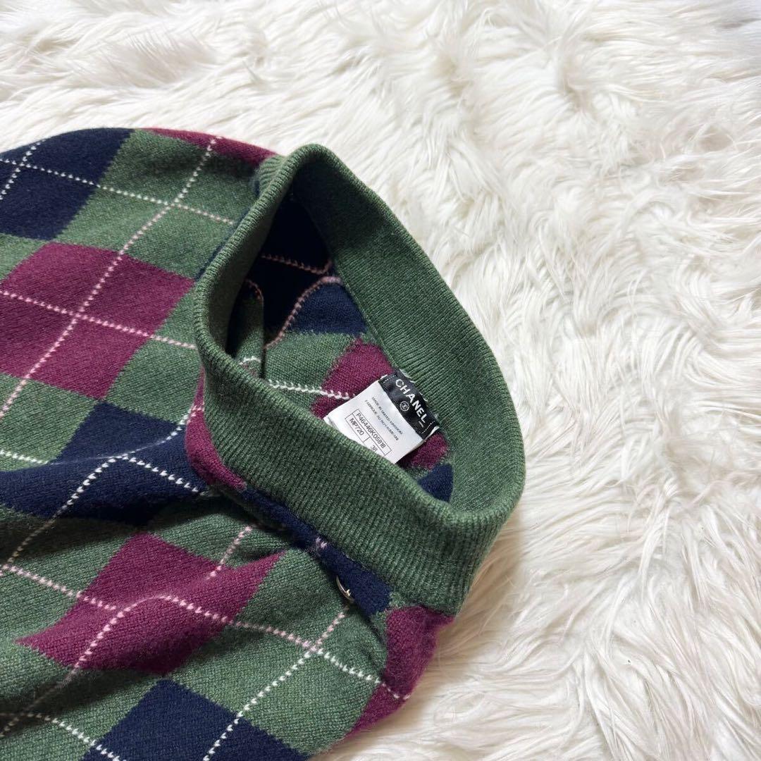 本物 ランウェイ 極美品 シャネル ダイヤチェック カシミア スカート 38