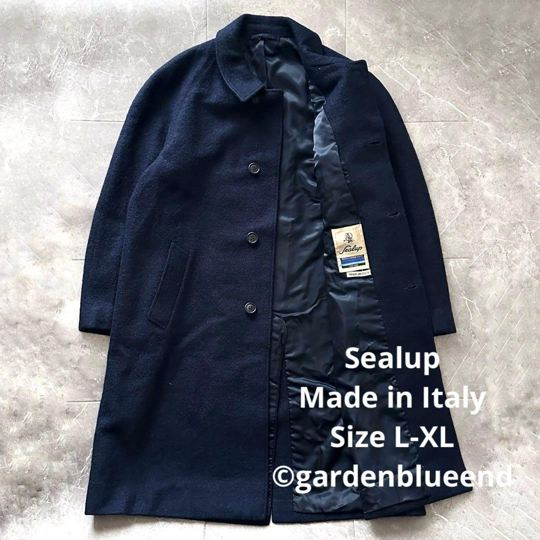 Sealup ウール ステンカラーコート ネイビー イタリア製 サイズL XL