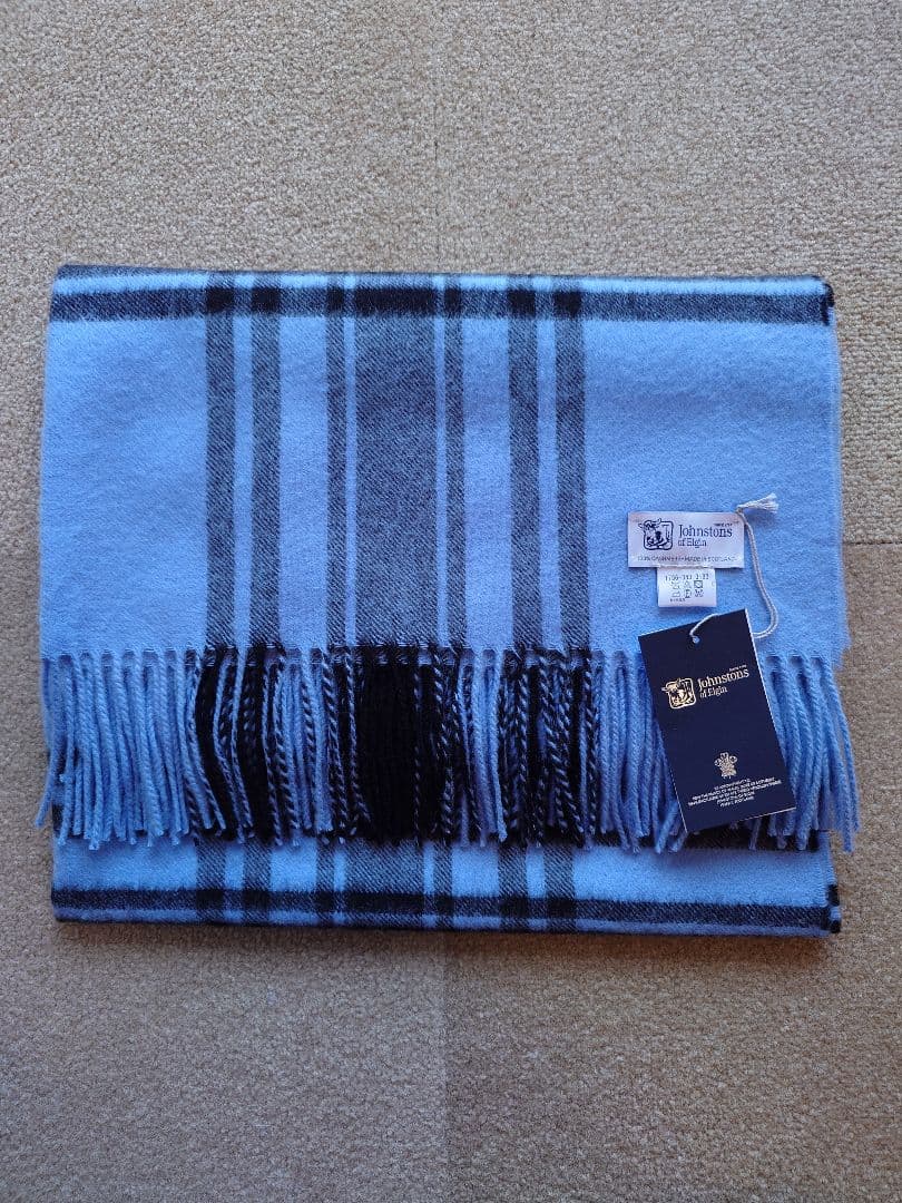 最終お値下 Johnstonsジョンストンズ 大判 カシミヤ ストール ブルー