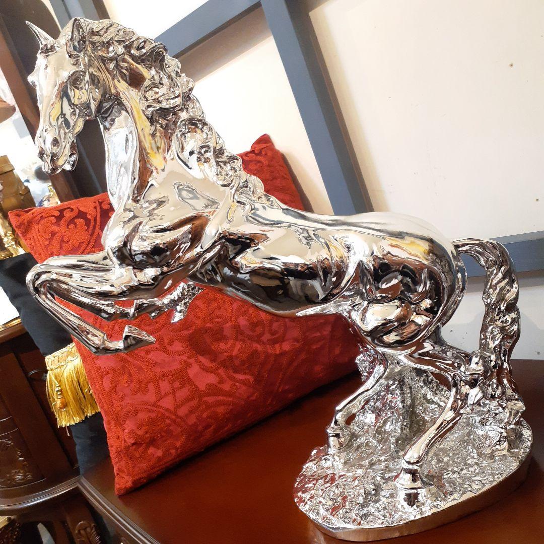 輸入雑貨　イタリアンクラッシック　『シルバーホース』　馬オーナメント　エレガント