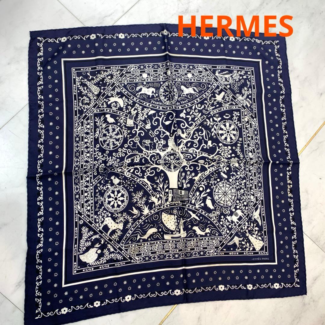 ☆希少☆HERMES カレ55 風の民 バンダナ スカーフ マリン シルク