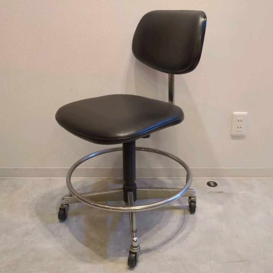 回転デスクチェア　事務椅子　昇降式　KOKUYO 黒　昭和レトロ　製図椅子