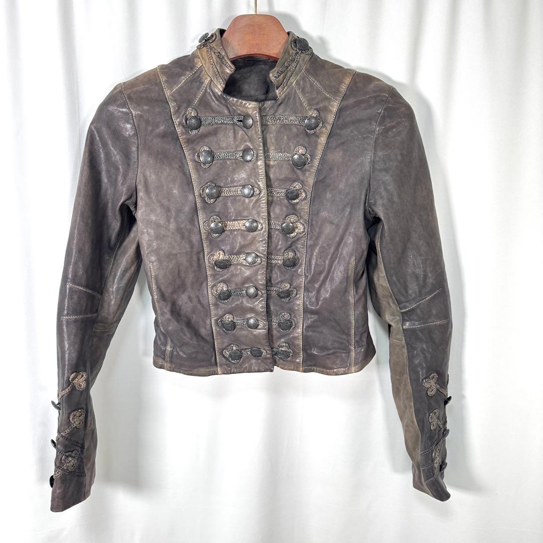 オールセインツ ラムレザー ブロケード クロップド ナポレオン ジャケット