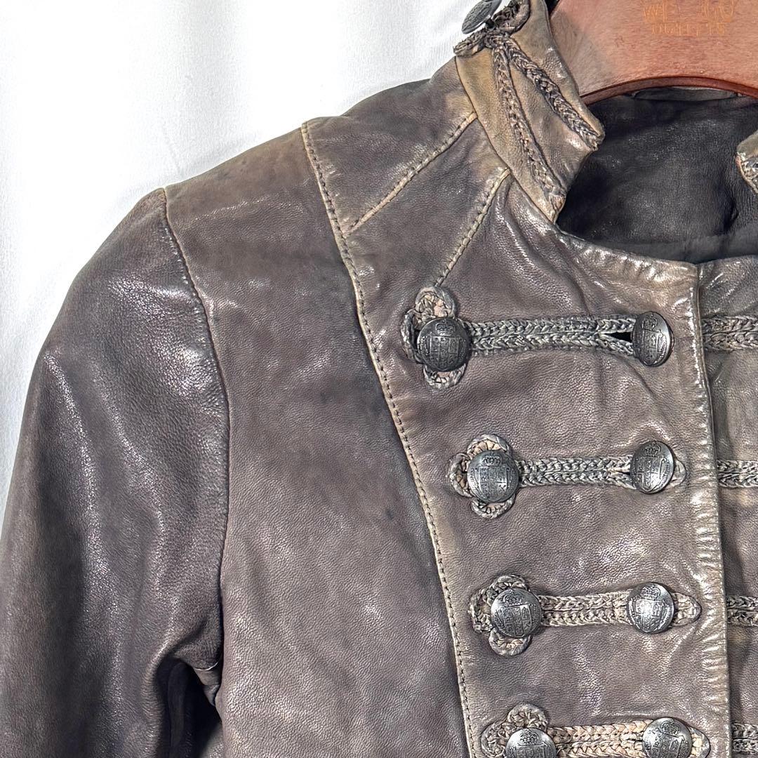 オールセインツ ラムレザー ブロケード クロップド ナポレオン ジャケット