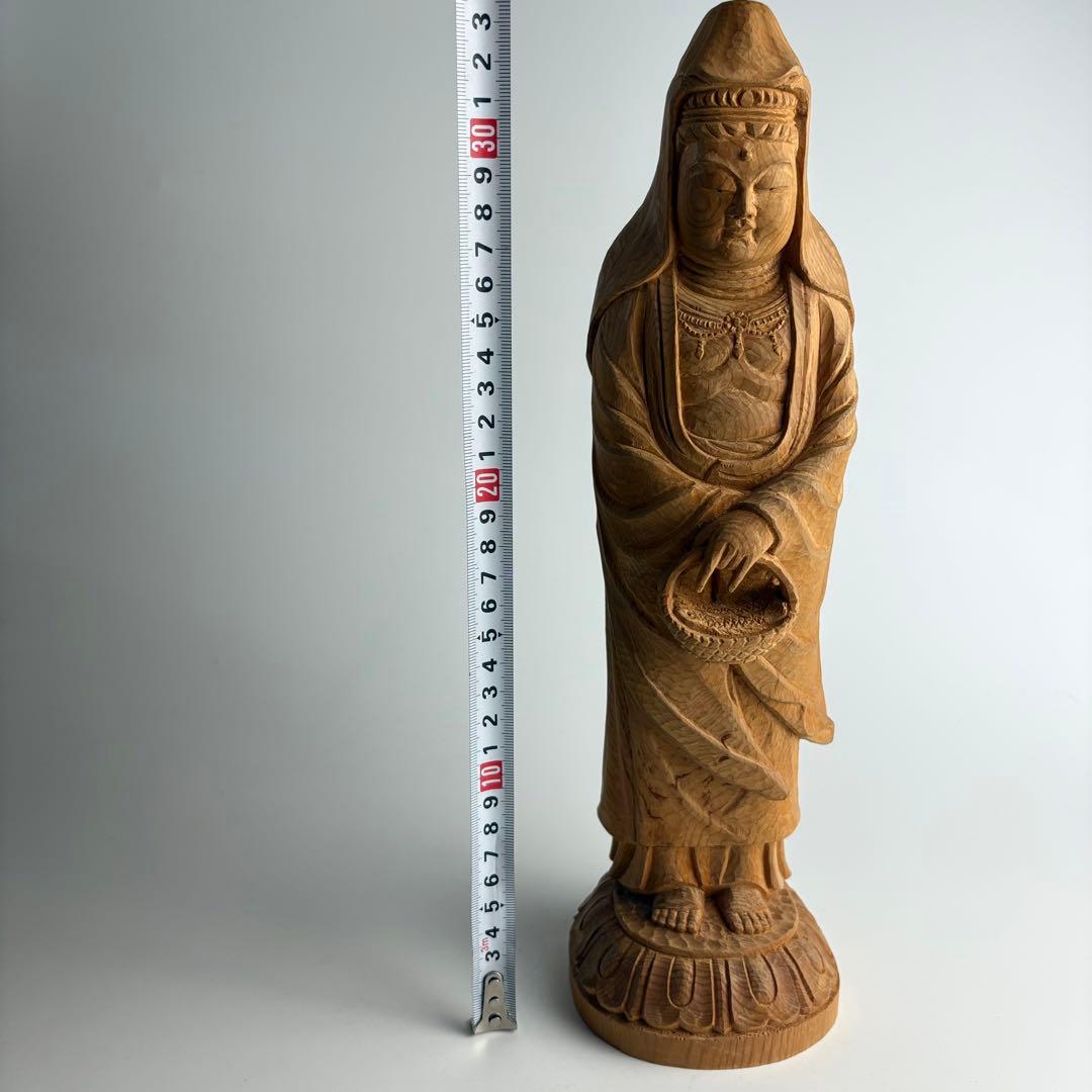 都竹峰仙 木彫 魚藍観音立像 共箱 飛騨高山 仏像 仏教美術