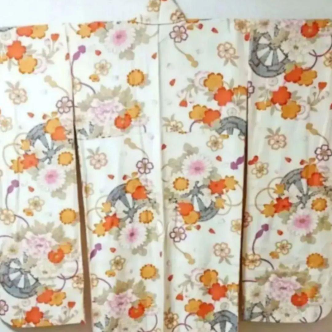 【2回着用】振袖◆8点セット◆成人式◆卒業式など クリーム色 花柄