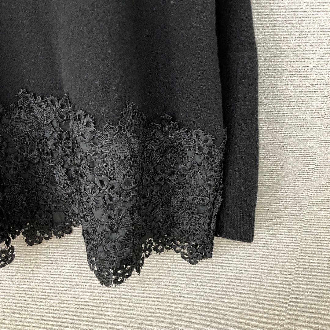BEARDSLEY ウール 裾レース ニット ブラック