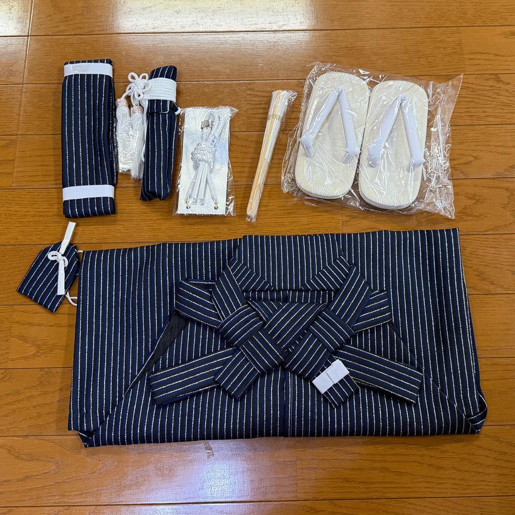 七五三 五歳 男児 袴小物セット 紋袴 紺色×シルバー 草履サイズ変更可