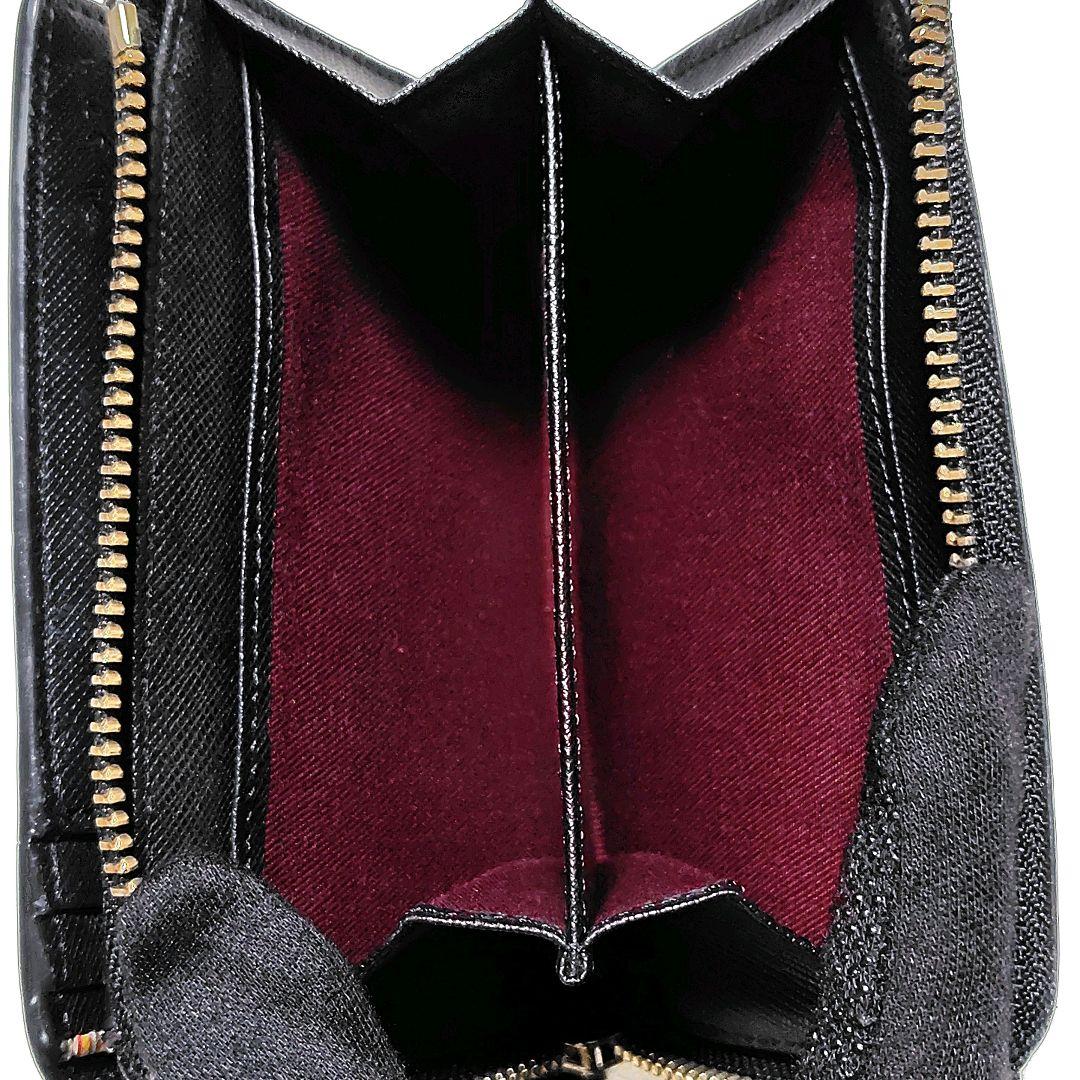 ポールスミス　折り財布　黒　レザー　ジップストローグレイン2　ストライプ