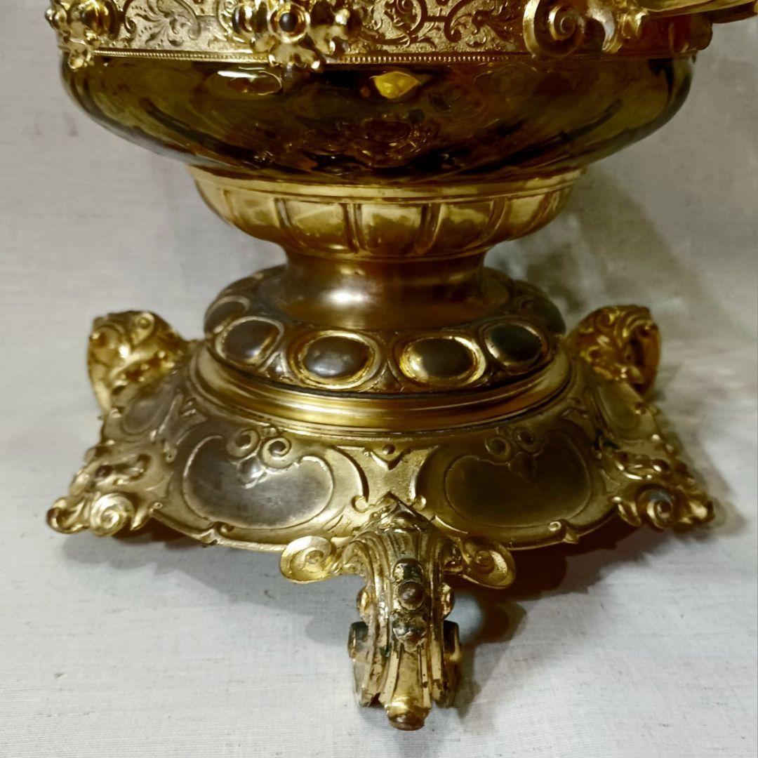 年代物 西洋アンティーク 特大 装飾 ガラス スープジャー 金工 彫刻 彫金