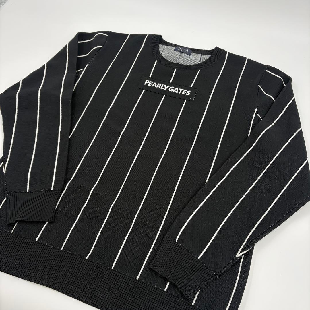美品　パーリーゲイツ ゴルフ ニット セーター 6 XL 黒 ストライプ 924