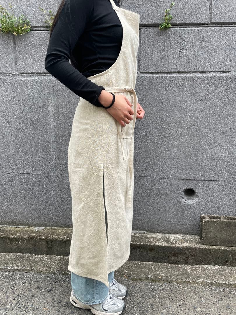 リネン100%ロングエプロン深スリット