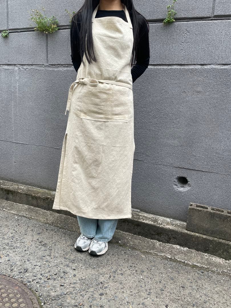 リネン100%ロングエプロン深スリット