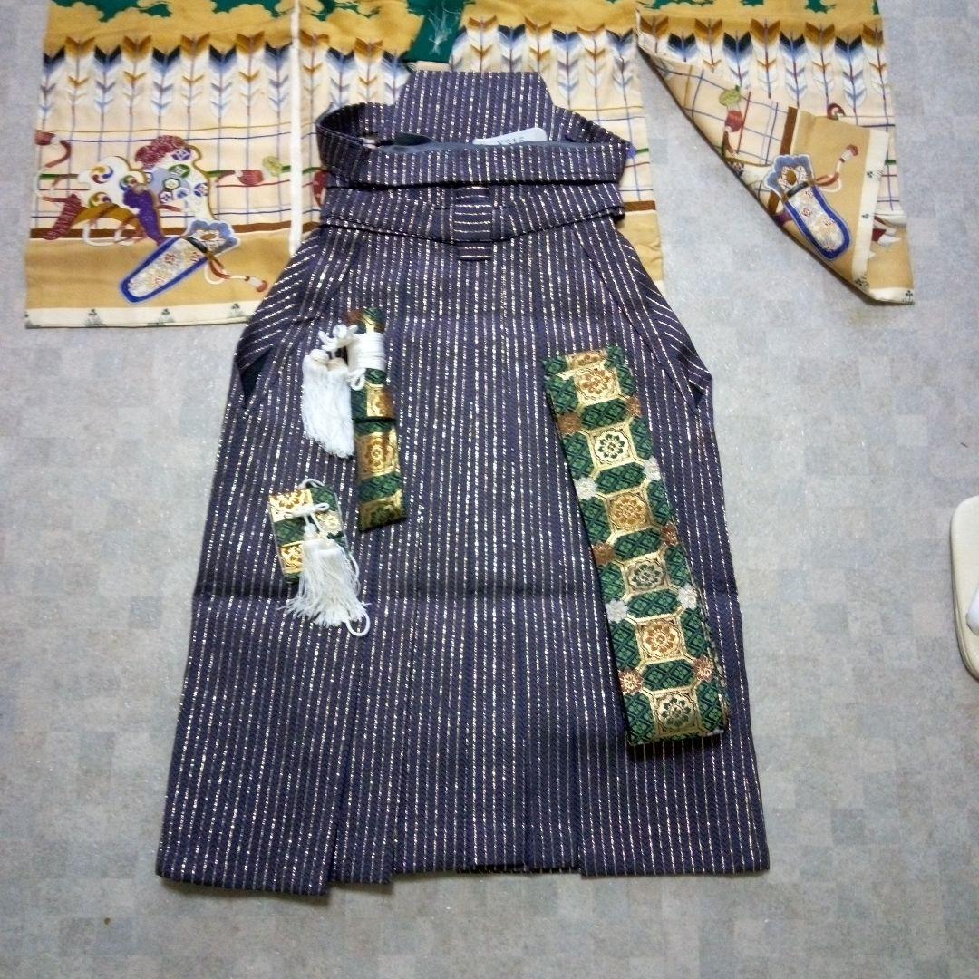 【七五三男の子3～5歳用】正絹着物（長襦袢付き）、ワンタッチ袴セット