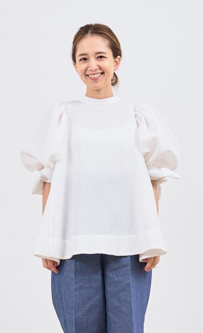 【1度着用】yori shirocon ハートフクレカフスリボンブラウス 36