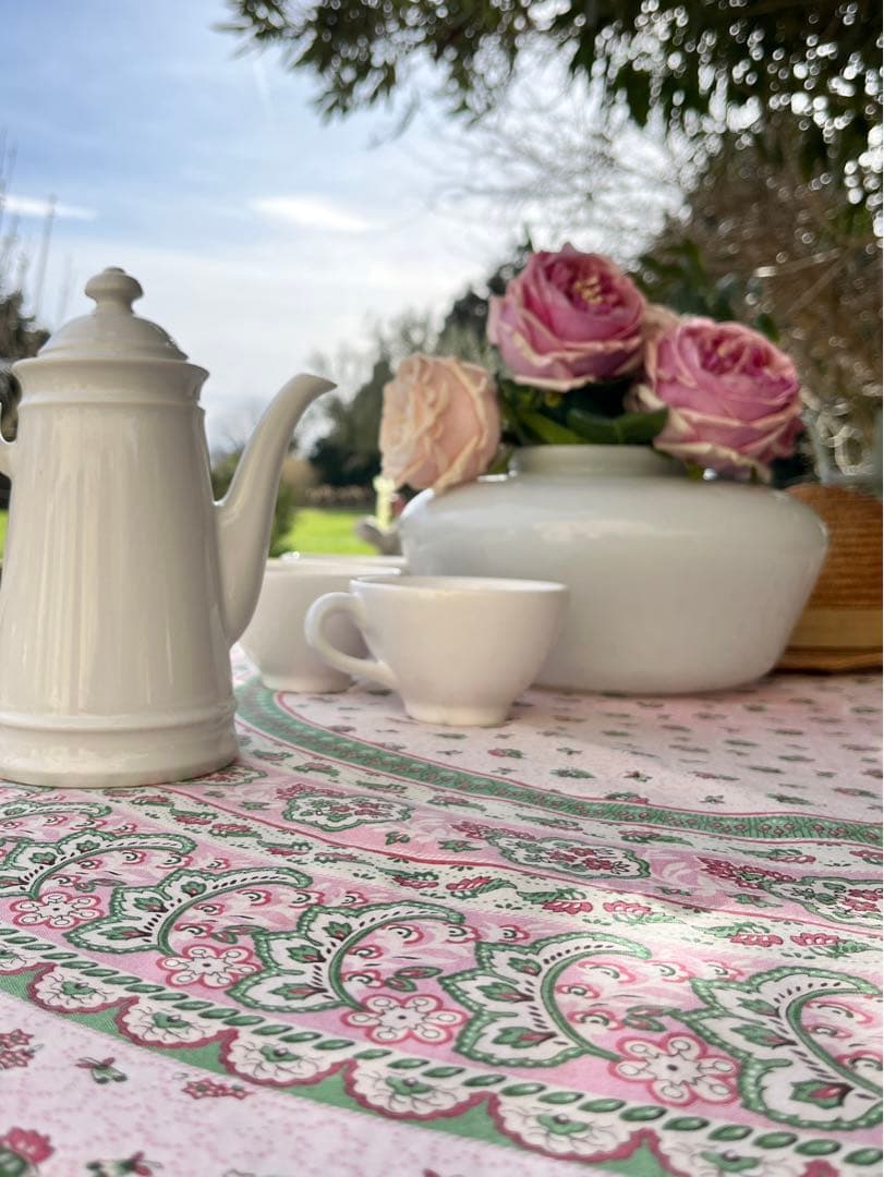 ◆フランスアンティーク｜プロヴァンス柄テーブルクロス円形ピンク