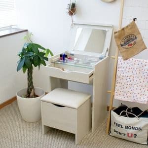 シンプル ドレッサーセット/化粧台・スツールセット 【木目ホワイト】 幅50cm