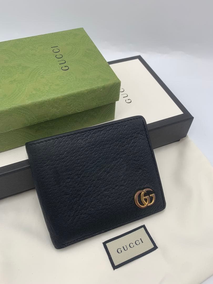 GUCCI 二つ折り財布 GGマーモント グッチ レザー ブラック 黒