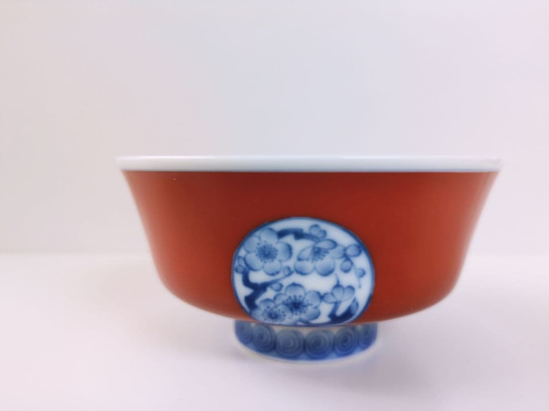 深川製磁　丸紋外赤　お茶碗