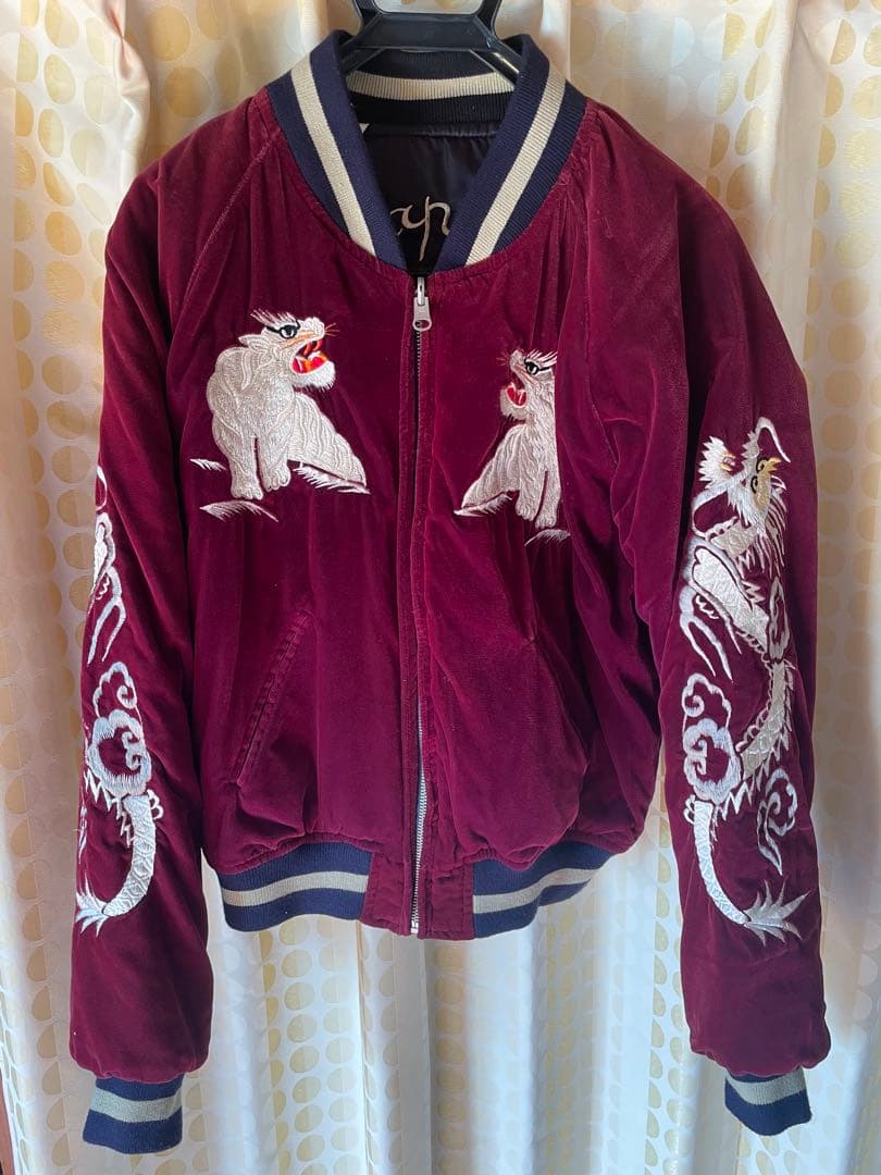 スカジャン バーガンディ 刺繍