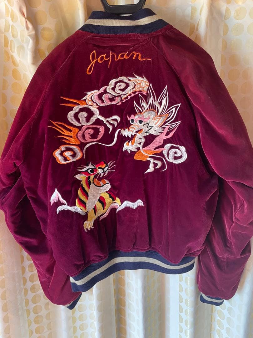 スカジャン バーガンディ 刺繍