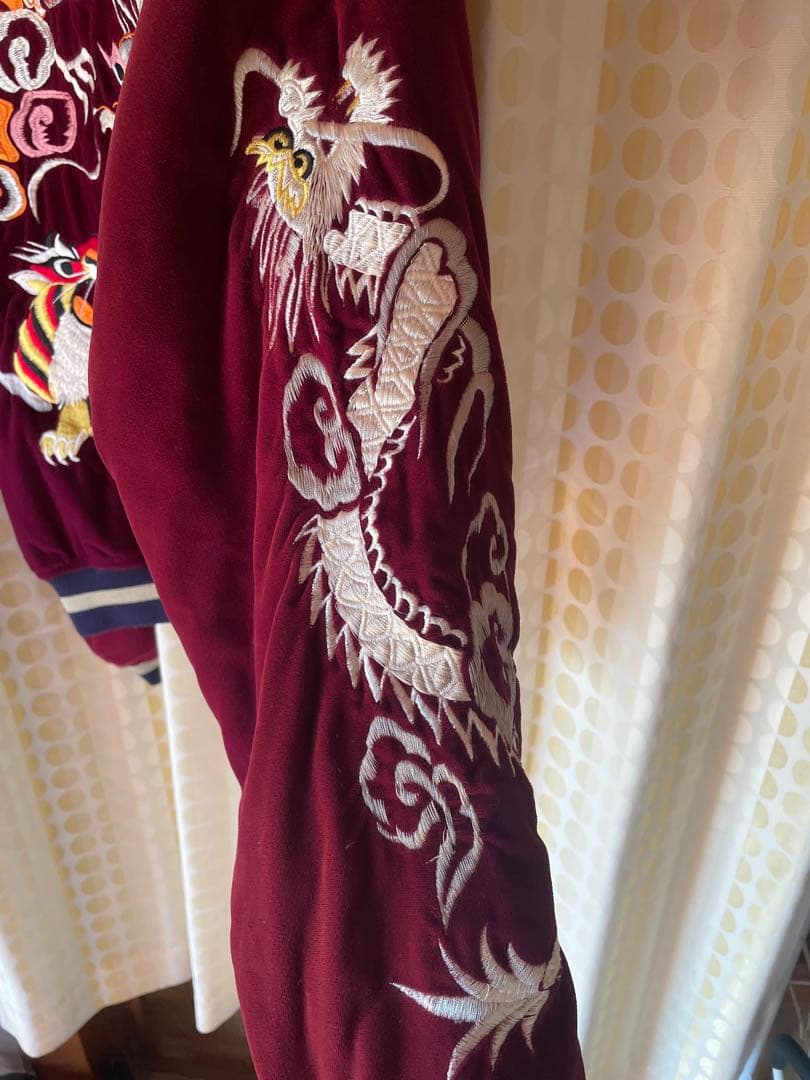 スカジャン バーガンディ 刺繍