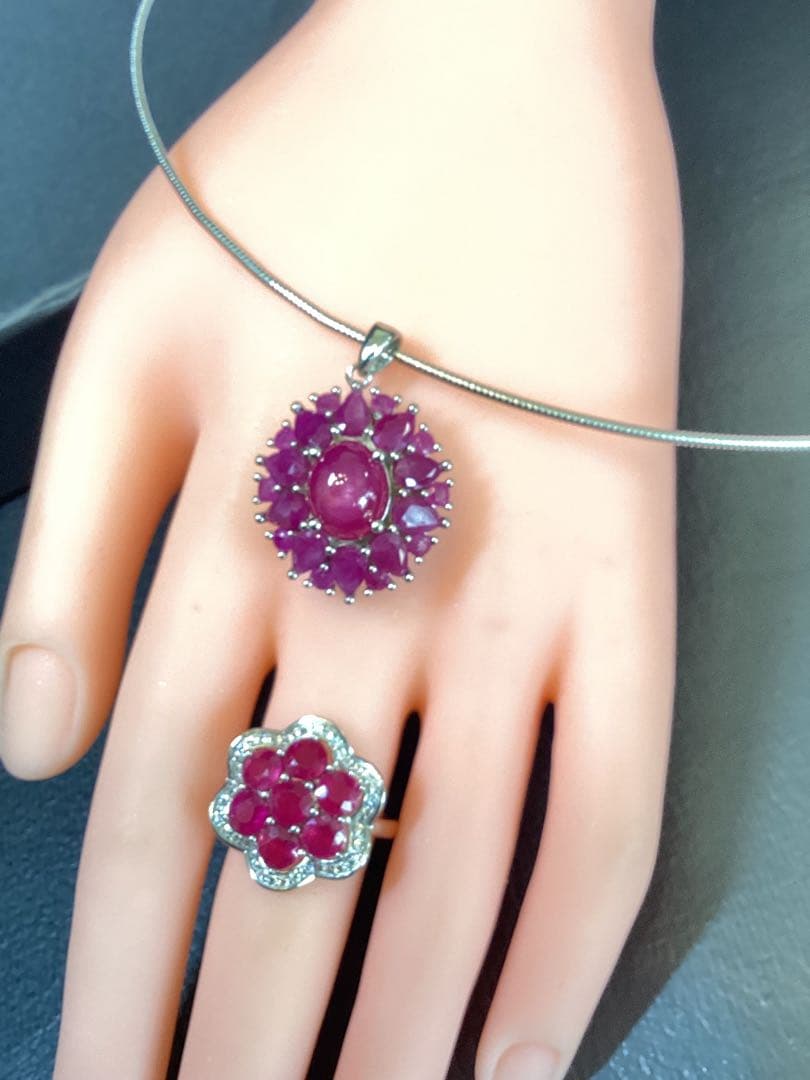 硝*ゴ様 天然ルビーサイズ限定14.5号➕カボションルビーネックレスセット