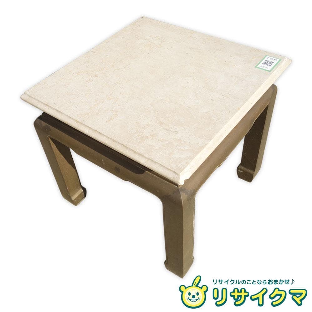 K▼机 テーブル サイドテーブル 花台 大理石天板 ブラス 真鍮 (30141)